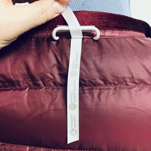 Lole Down Mid Length Quilted Coat Velvet Trim Puffer Burgundy NWOT - Picture 9 of 11